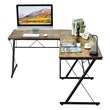 Costway 59'' L-Shaped Contemporary MDF and Iron Computer Desk in Brown