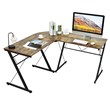 Costway 59'' L-Shaped Contemporary MDF and Iron Computer Desk in Brown