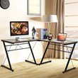 Costway 59'' L-Shaped Contemporary MDF and Iron Computer Desk in Brown