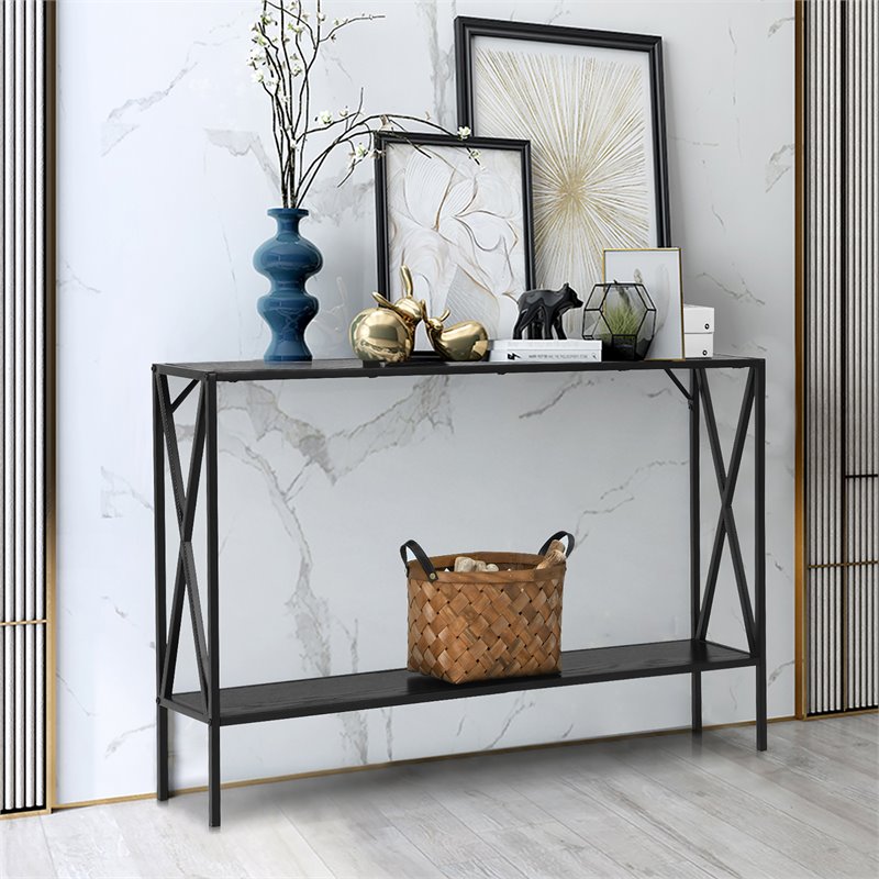 Costway 2-Tier Metal Frame Narrow Accent Side Entryway Console Table in Black