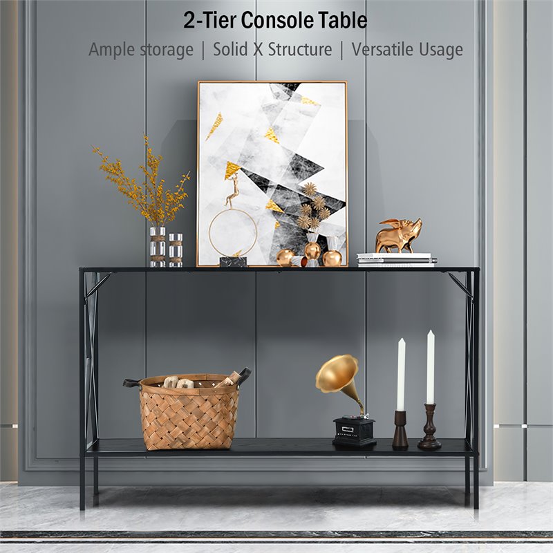 Costway 2-Tier Metal Frame Narrow Accent Side Entryway Console Table in Black