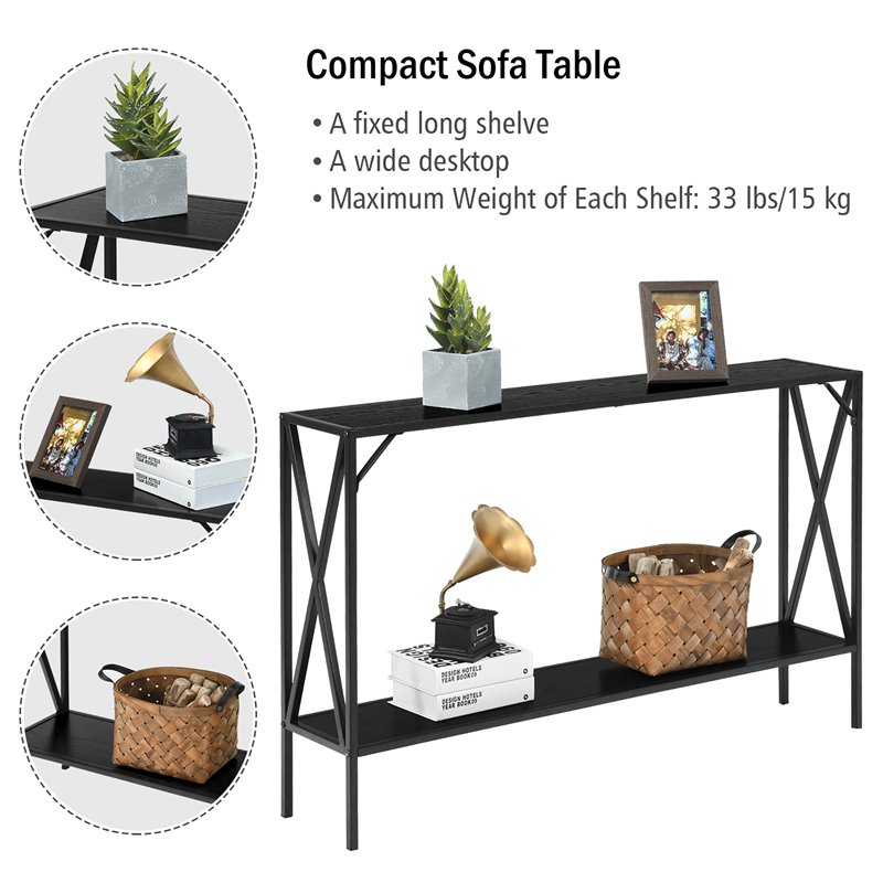 Costway 2-Tier Metal Frame Narrow Accent Side Entryway Console Table in Black