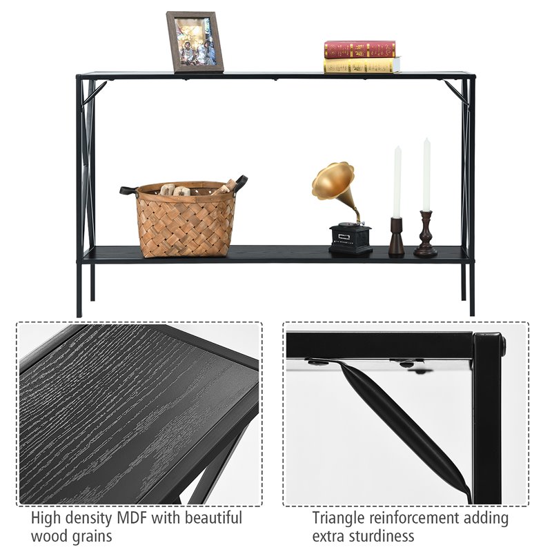 Costway 2-Tier Metal Frame Narrow Accent Side Entryway Console Table in Black