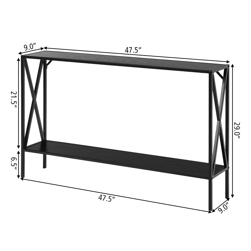 Costway 2-Tier Metal Frame Narrow Accent Side Entryway Console Table in Black