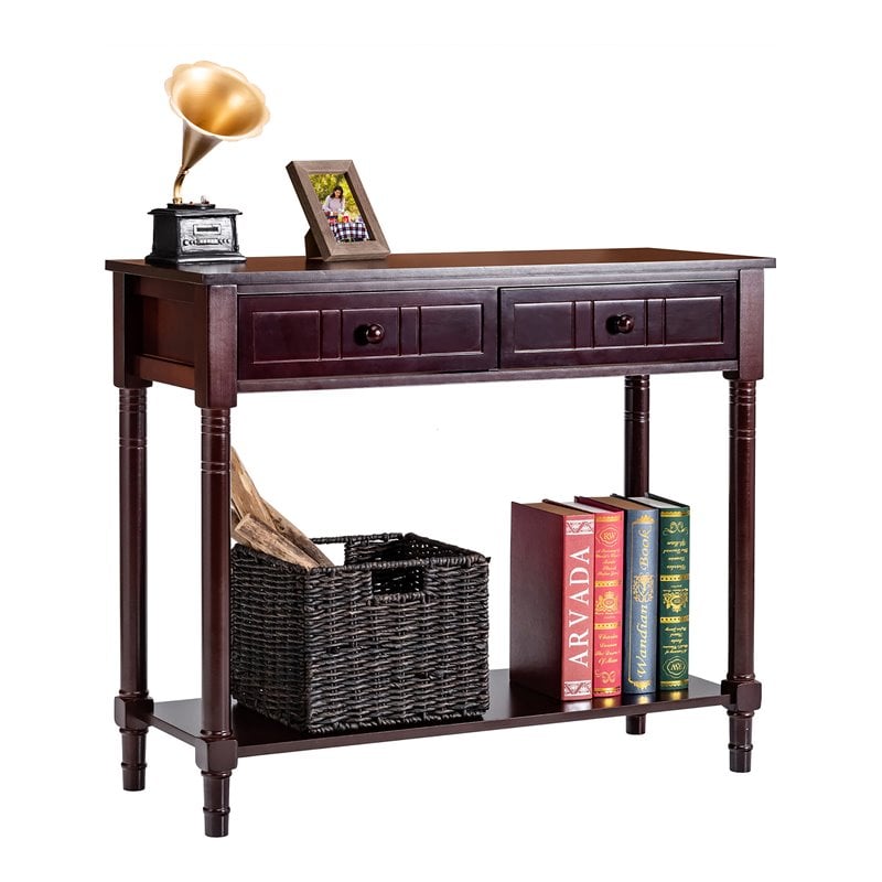 Costway Entryway Hall Accent Console Table with Drawers Bottom Shelf in Espresso