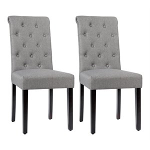 Costway 39.5&quot Parsons Wooden Legs Upholstered Fabric Chairs in Gray (Set of 2)