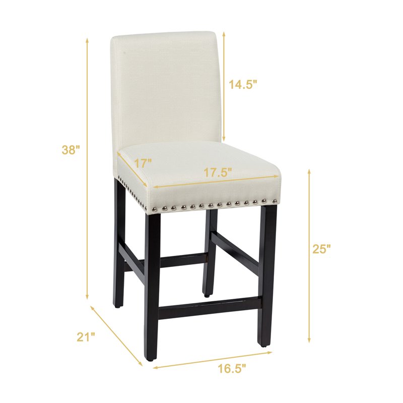 Costway 25'' Wood and Fabric Kitchen Breakfast Bar Stools in Beige (Set of 2)
