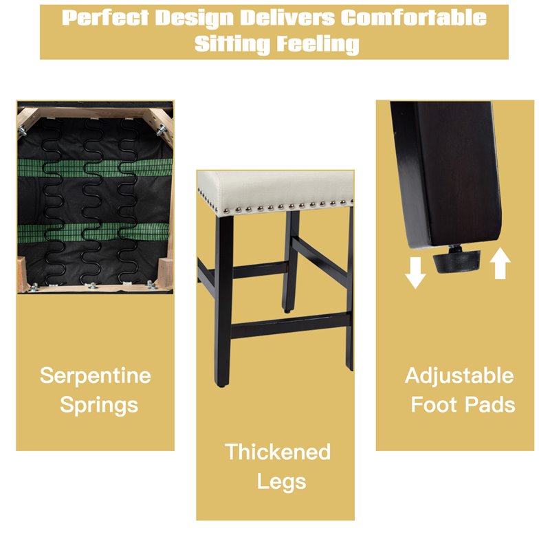 Costway 25'' Wood and Fabric Kitchen Breakfast Bar Stools in Beige (Set of 2)