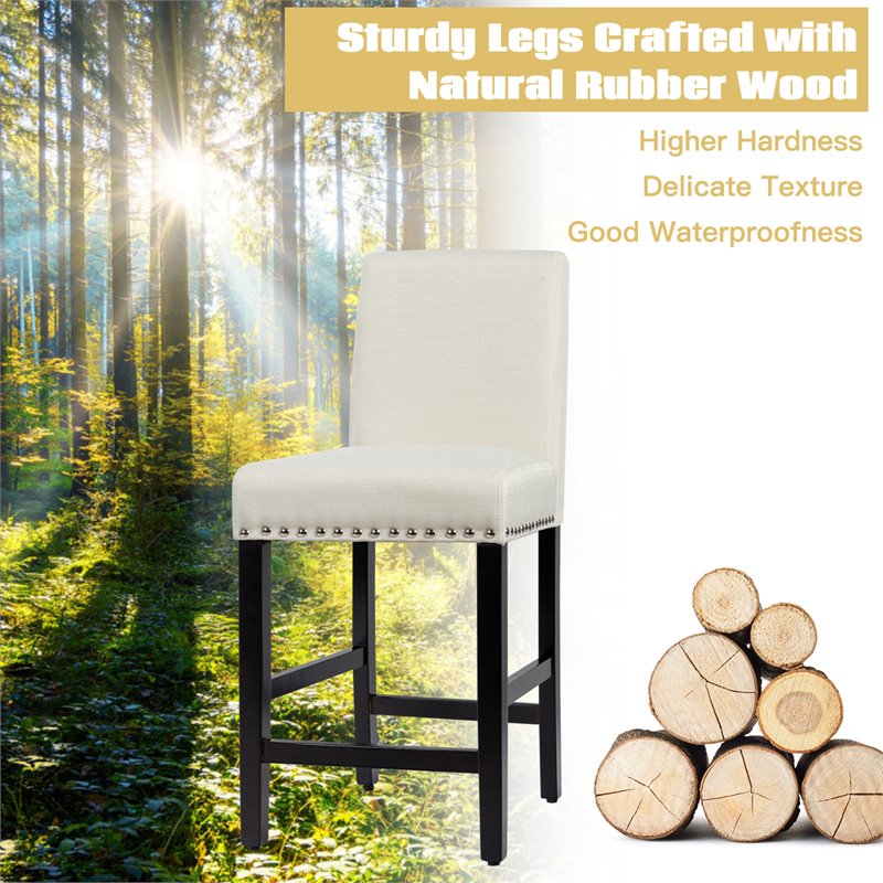 Costway 25'' Wood and Fabric Kitchen Breakfast Bar Stools in Beige (Set of 2)