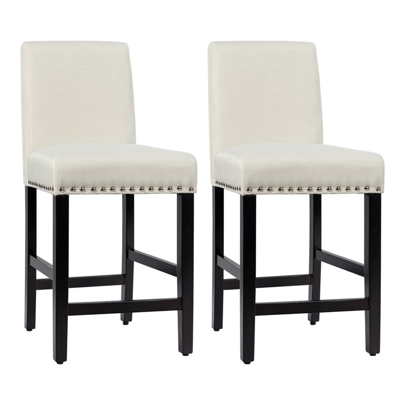 Costway 25'' Wood and Fabric Kitchen Breakfast Bar Stools in Beige (Set of 2)