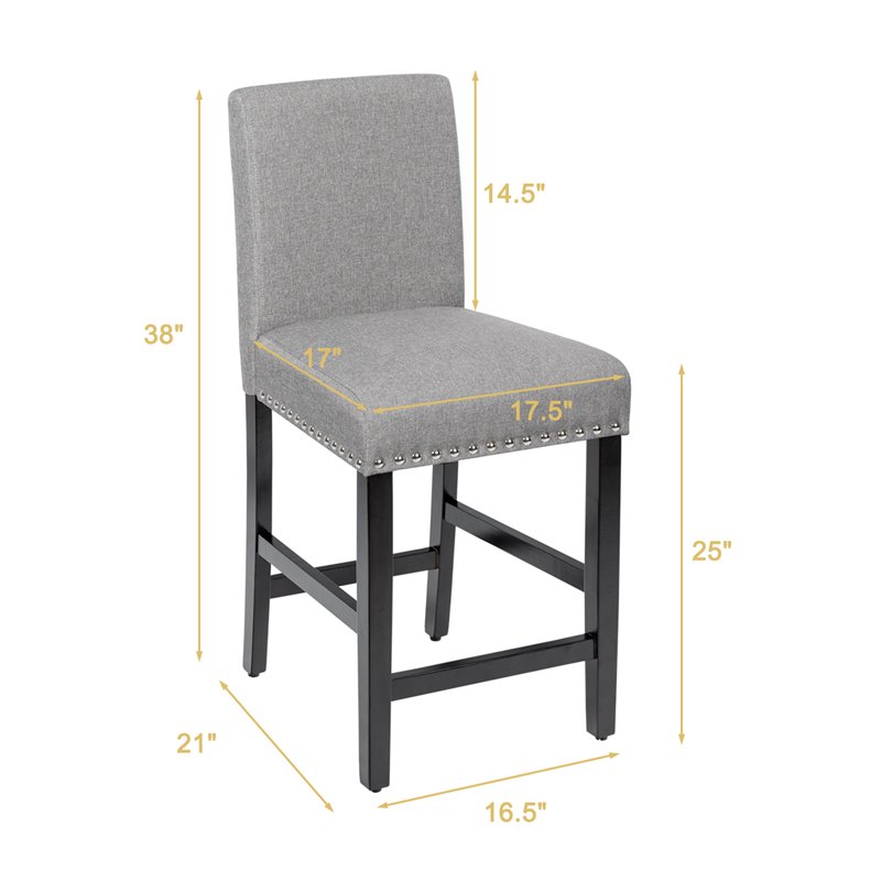 Costway 25'' Wood and Fabric Kitchen Breakfast Bar Stools in Gray (Set of 2)