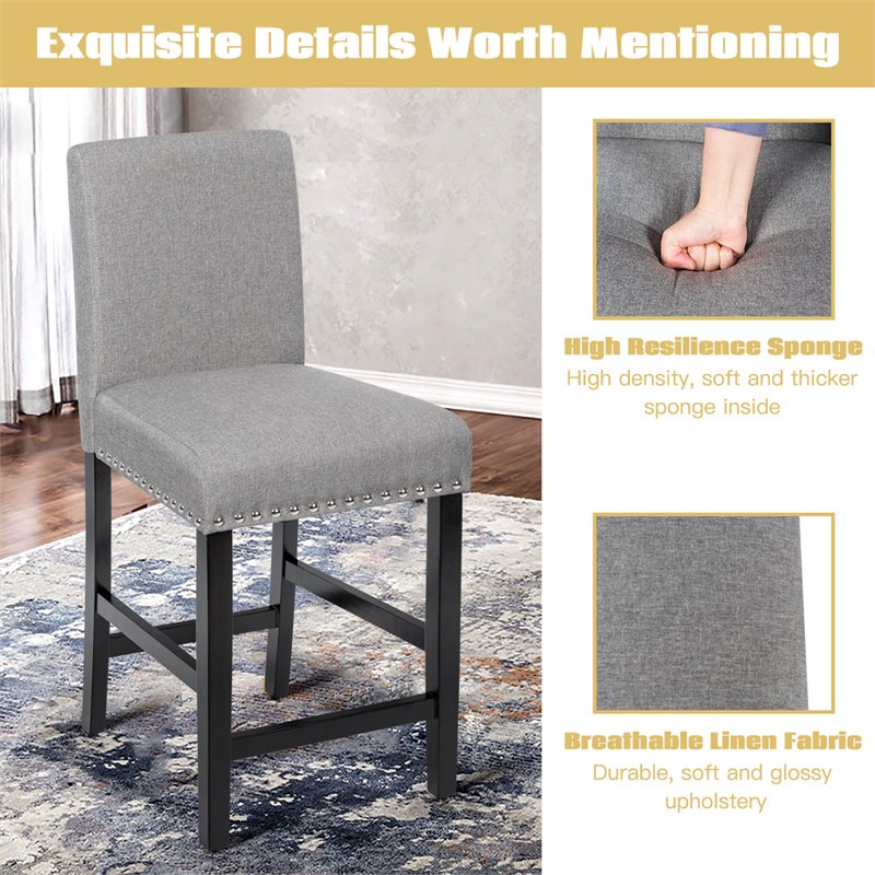 Costway 25'' Wood and Fabric Kitchen Breakfast Bar Stools in Gray (Set of 2)