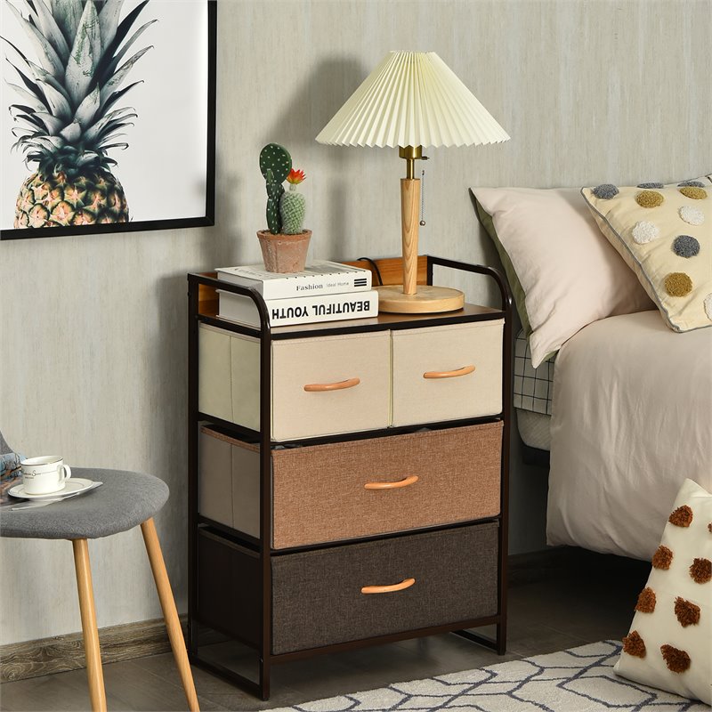 Costway 4-Drawer/3-Tier Fabric/Metal Dresser Storage Organizer Tower in Cream