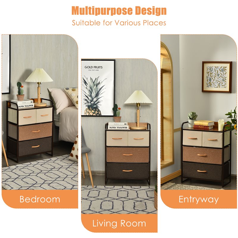Costway 4-Drawer/3-Tier Fabric/Metal Dresser Storage Organizer Tower in Cream