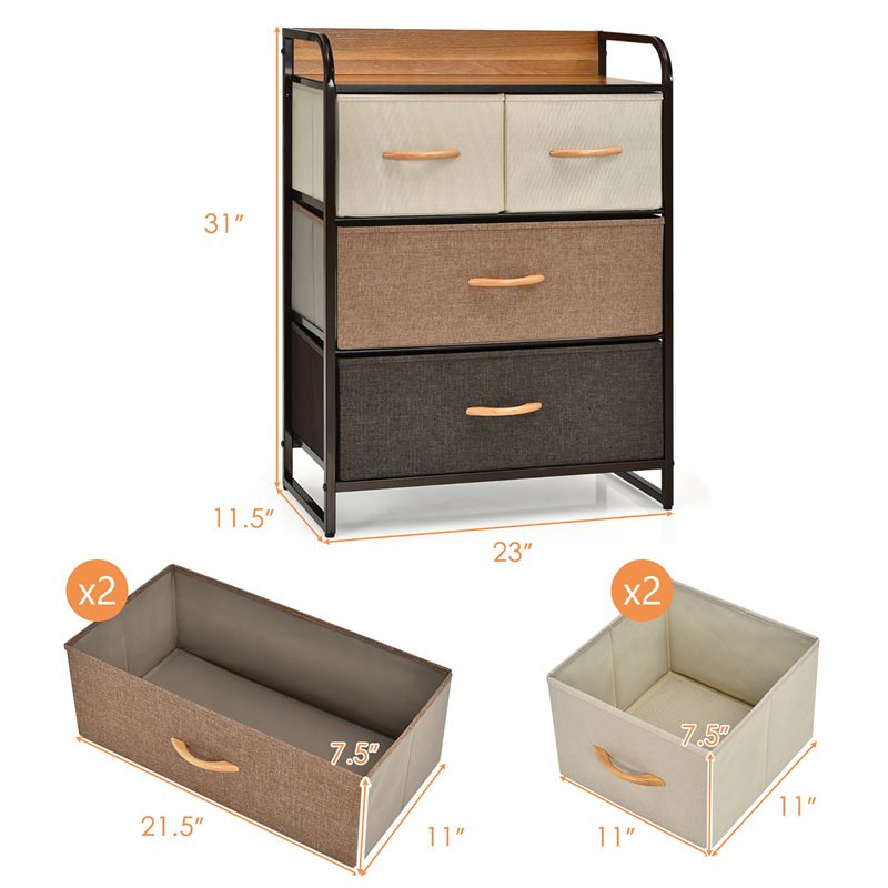 Costway 4-Drawer/3-Tier Fabric/Metal Dresser Storage Organizer Tower in Cream
