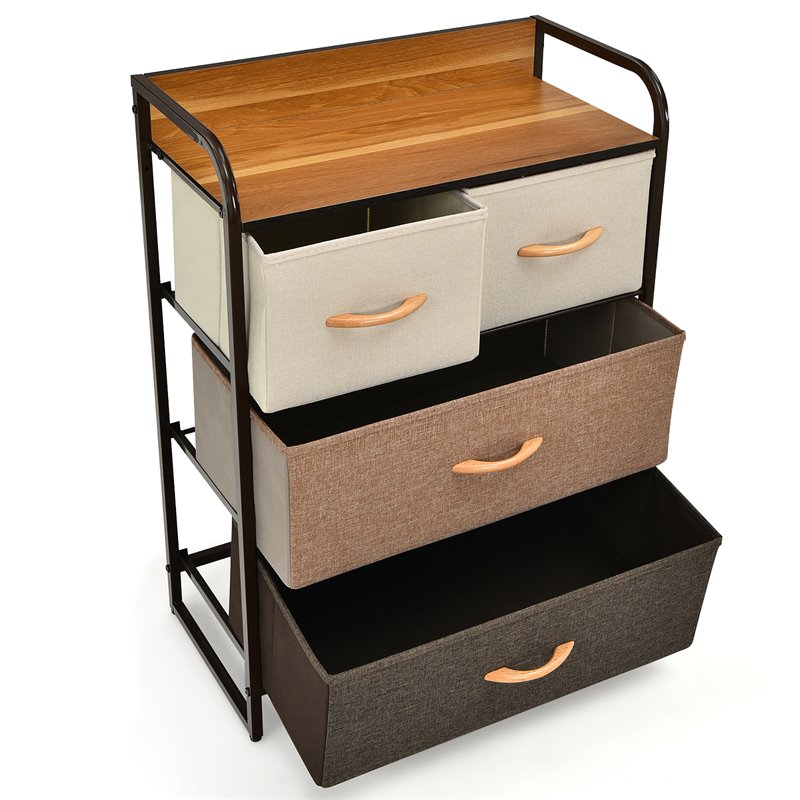 Costway 4-Drawer/3-Tier Fabric/Metal Dresser Storage Organizer Tower in Cream