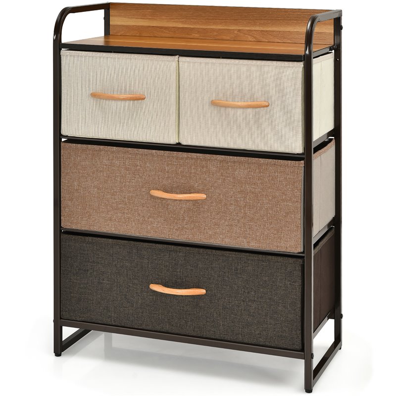 Costway 4-Drawer/3-Tier Fabric/Metal Dresser Storage Organizer Tower in Cream