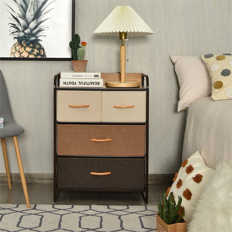 Costway 4-Drawer/3-Tier Fabric/Metal Dresser Storage Organizer Tower in Cream