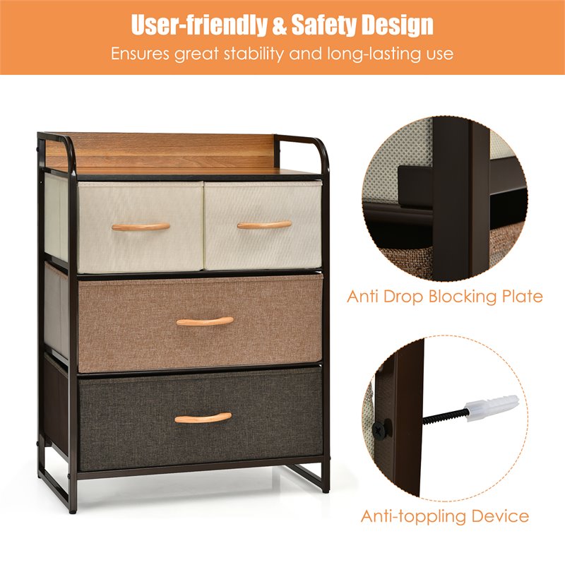 Costway 4-Drawer/3-Tier Fabric/Metal Dresser Storage Organizer Tower in Cream