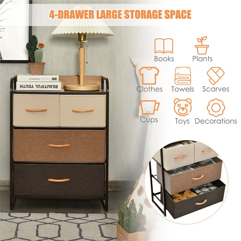 Costway 4-Drawer/3-Tier Fabric/Metal Dresser Storage Organizer Tower in Cream