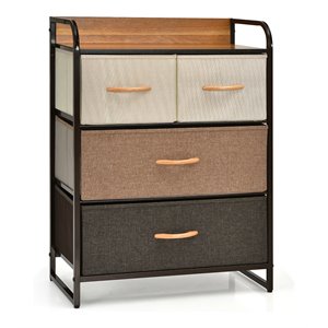 Costway 4-Drawer/3-Tier Fabric/Metal Dresser Storage Organizer Tower in Cream