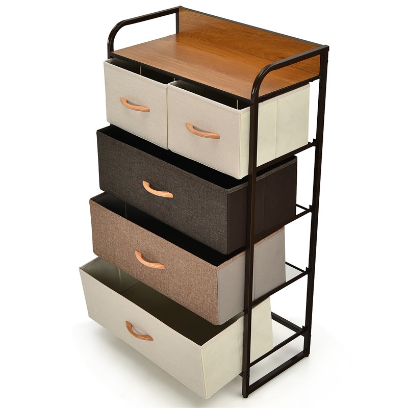Costway 5-Drawer/4-Tier Dresser Storage Organizer Tower with Wood Top in Cream