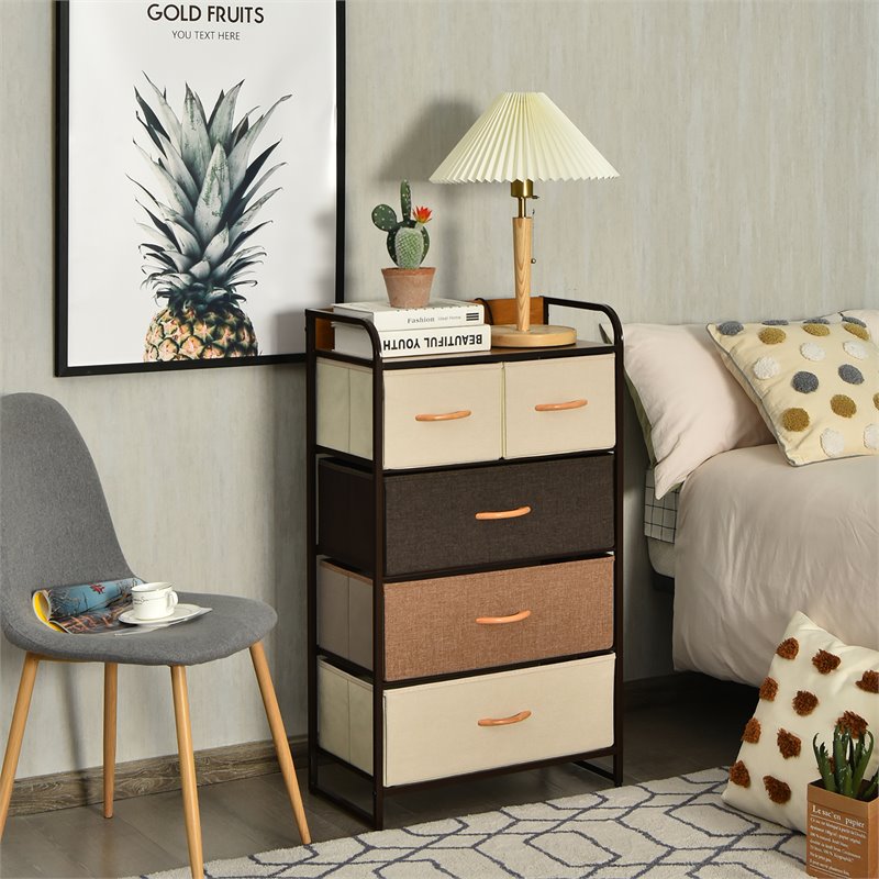 Costway 5-Drawer/4-Tier Dresser Storage Organizer Tower with Wood Top in Cream