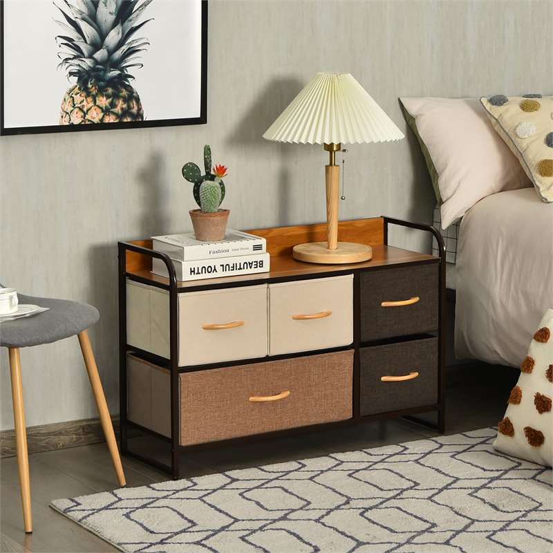 Costway 5-Drawer/2-Tier Dresser Storage Organizer Tower with Wood Top in Cream