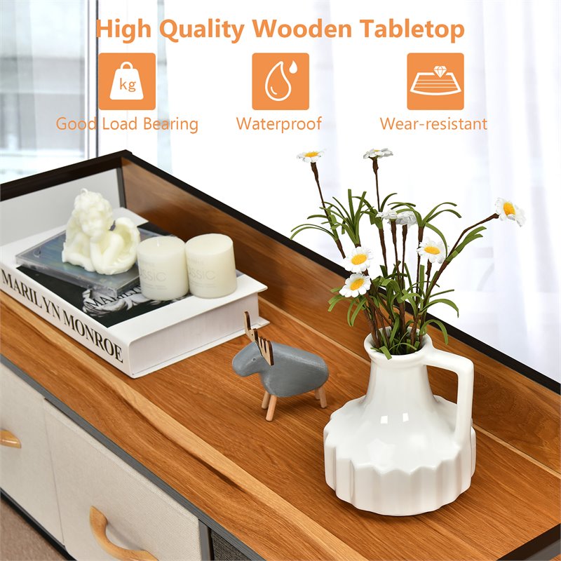 Costway 5-Drawer/2-Tier Dresser Storage Organizer Tower with Wood Top in Cream