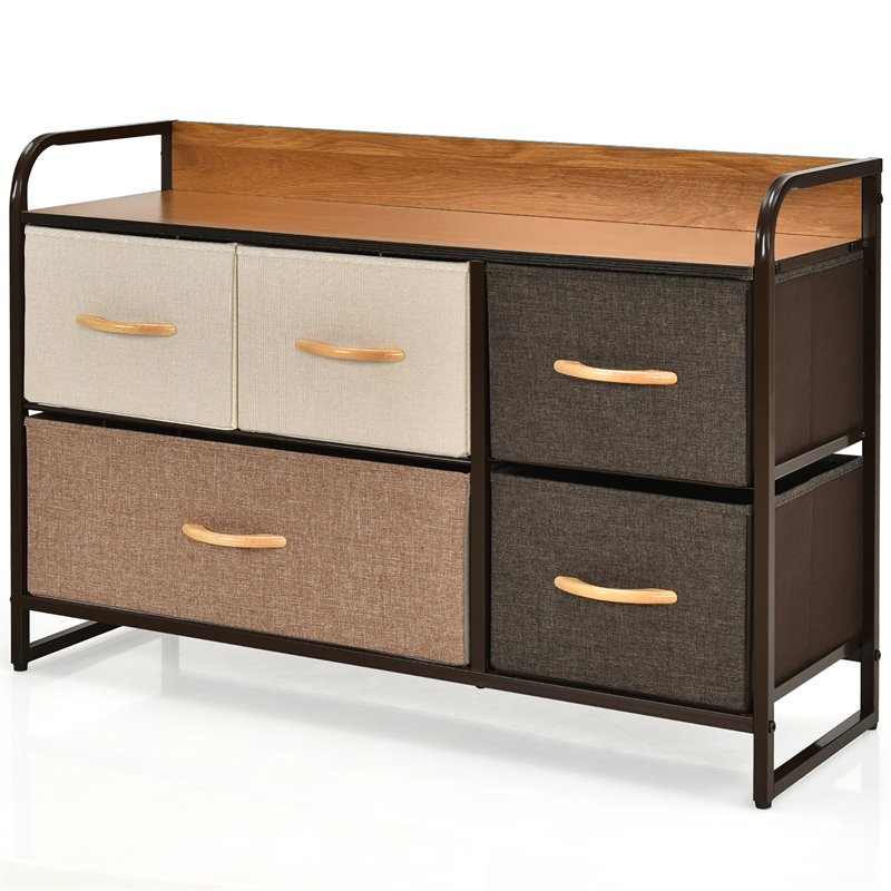 Costway 5-Drawer/2-Tier Dresser Storage Organizer Tower with Wood Top in Cream