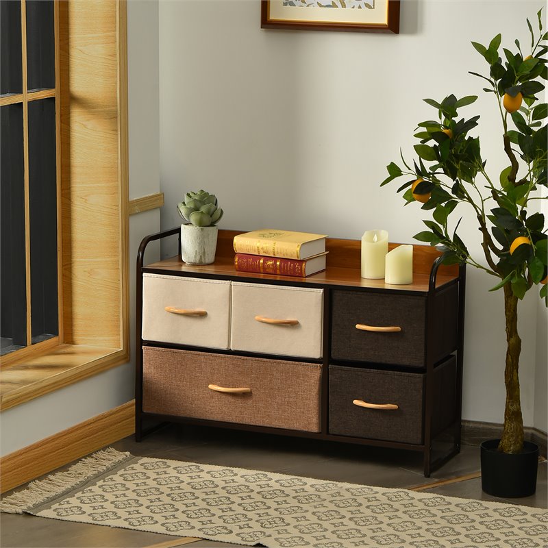 Costway 5-Drawer/2-Tier Dresser Storage Organizer Tower with Wood Top in Cream