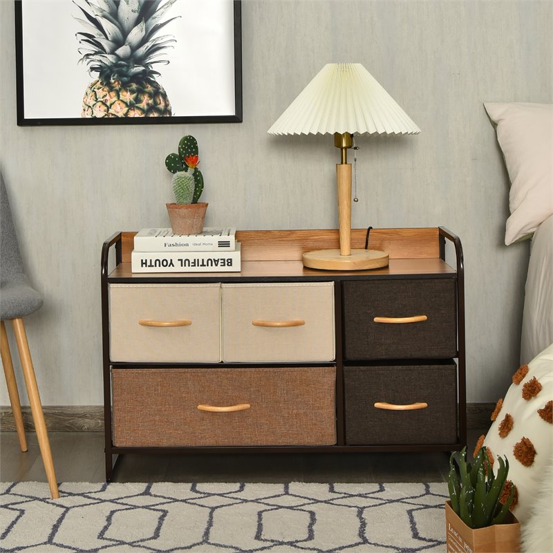 Costway 5-Drawer/2-Tier Dresser Storage Organizer Tower with Wood Top in Cream
