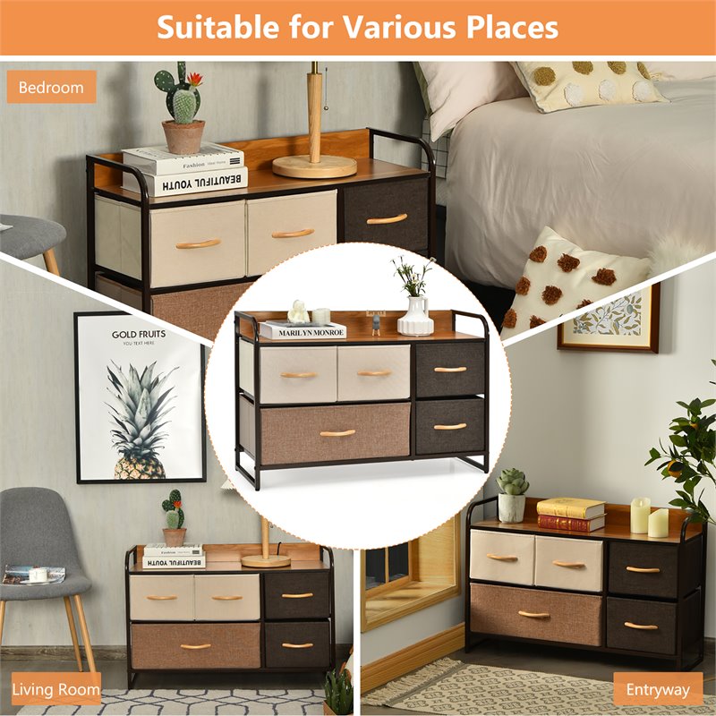 Costway 5-Drawer/2-Tier Dresser Storage Organizer Tower with Wood Top in Cream