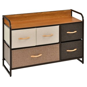 Costway 5-Drawer/2-Tier Dresser Storage Organizer Tower with Wood Top in Cream