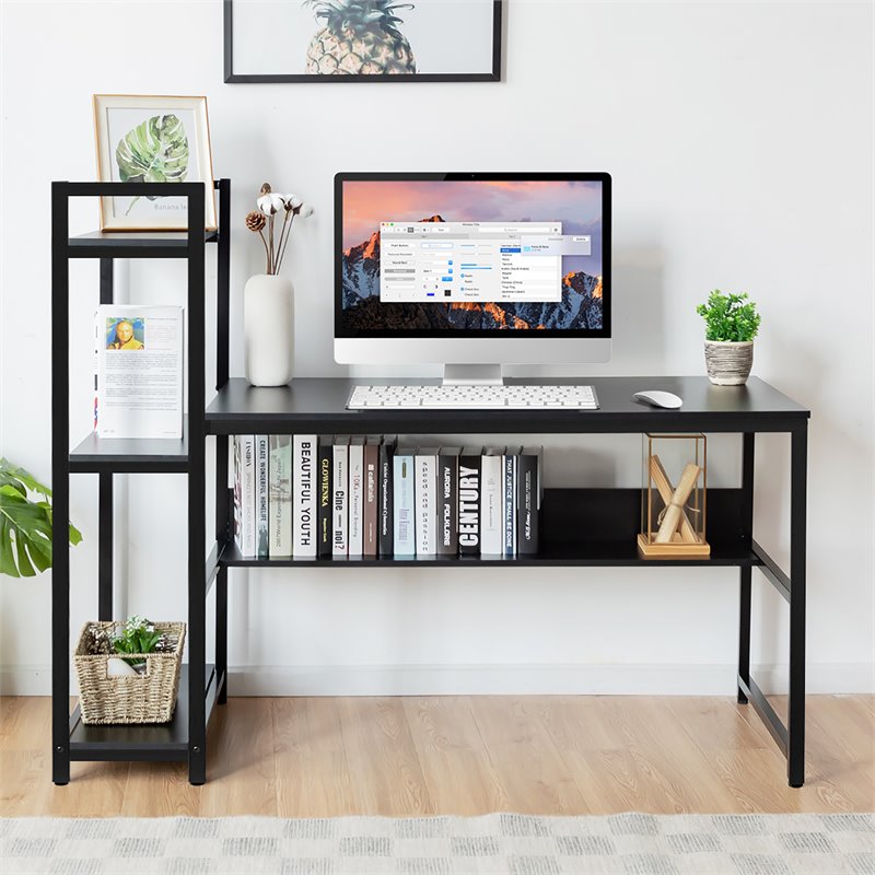 Costway Wood Multifunctional Computer Desk with 4-tier Storage shelves in Black