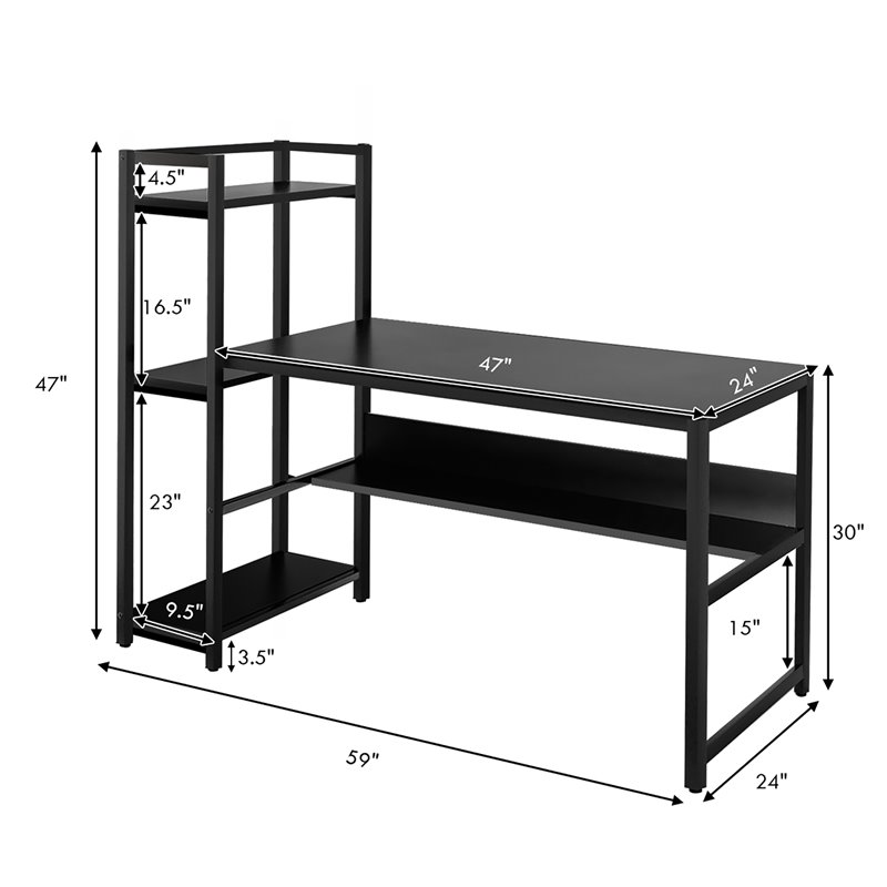 Costway Wood Multifunctional Computer Desk with 4-tier Storage shelves in Black