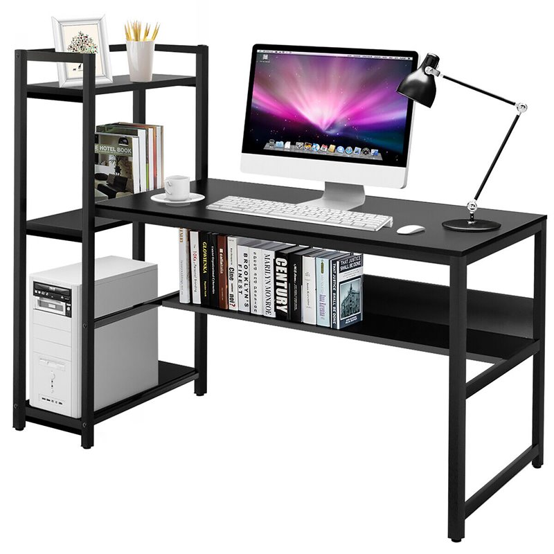 Costway Wood Multifunctional Computer Desk with 4-tier Storage shelves in Black