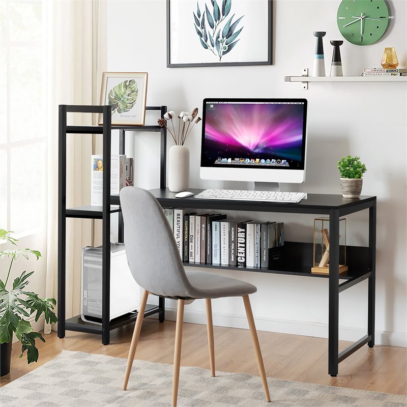 Costway Wood Multifunctional Computer Desk with 4-tier Storage shelves in Black