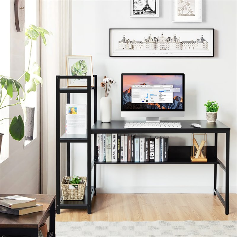 Costway Wood Multifunctional Computer Desk with 4-tier Storage shelves in Black
