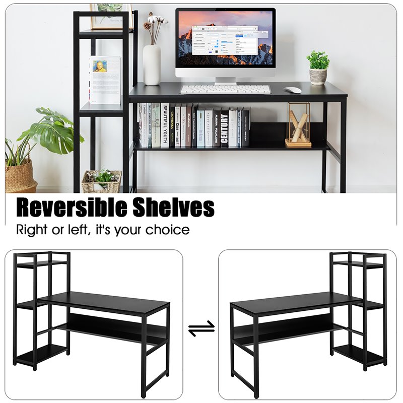 Costway Wood Multifunctional Computer Desk with 4-tier Storage shelves in Black