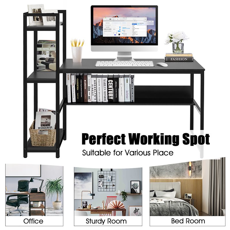 Costway Wood Multifunctional Computer Desk with 4-tier Storage shelves in Black