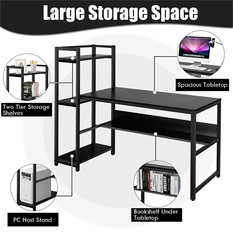 Costway Wood Multifunctional Computer Desk with 4-tier Storage shelves in Black