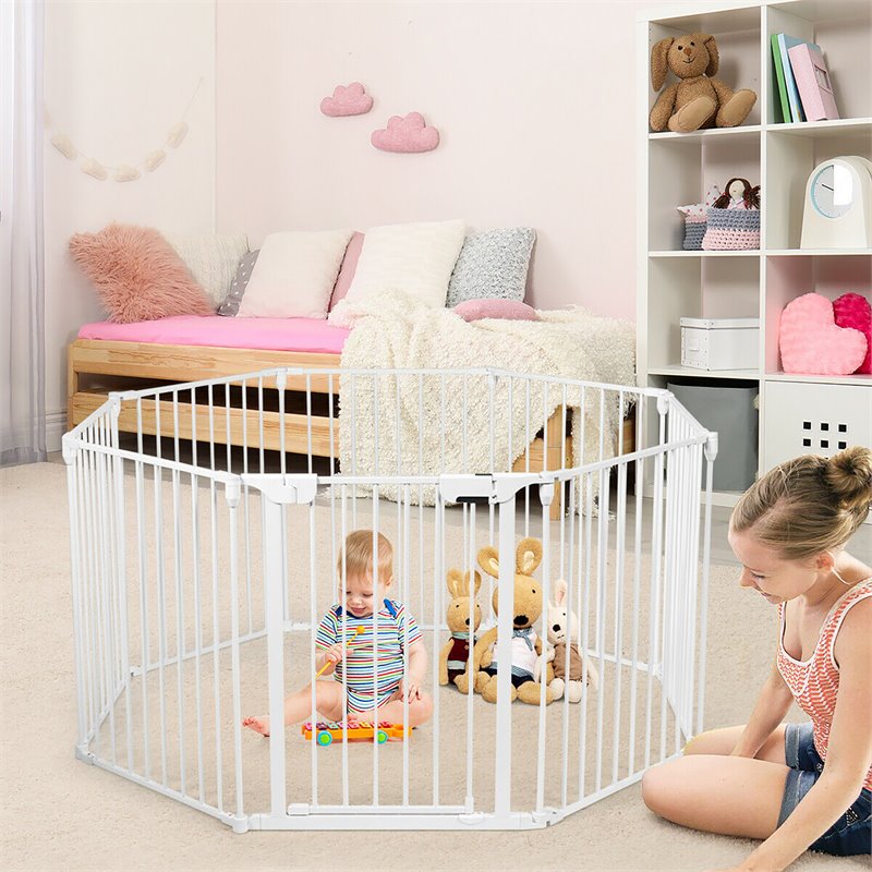 Costway 8-panel Contemporary Metal Adjustable Baby Safety Gate in White