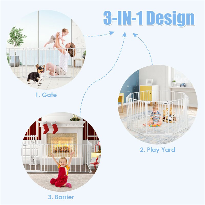 Costway 8-panel Contemporary Metal Adjustable Baby Safety Gate in White