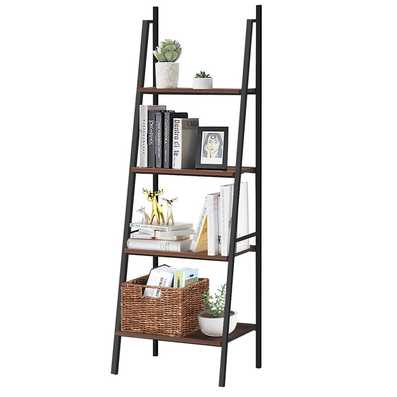 Costway 4-tier Particle Board and Steel Bookcase with Metal Frame in Brown