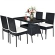 Costway 5-piece Rattan and Steel Patio Dining Set with Glass Tabletop in Black
