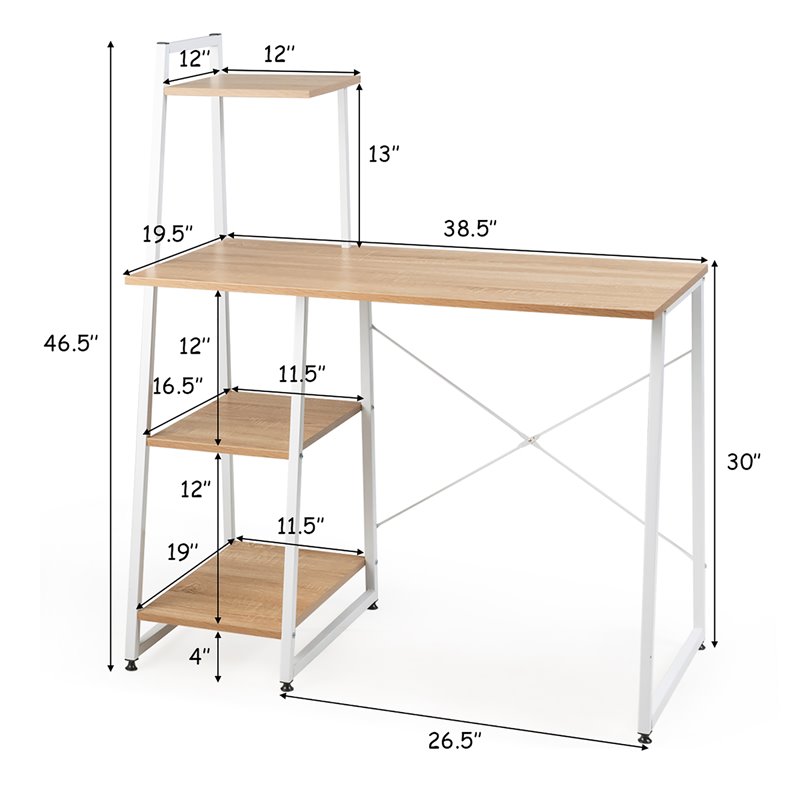 Costway Contemporary Engineered Wood Computer Desk with Shelves in Natural