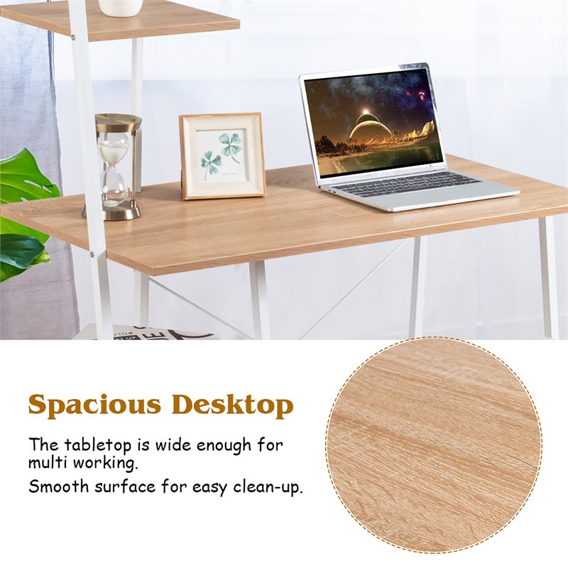 Costway Contemporary Engineered Wood Computer Desk with Shelves in Natural