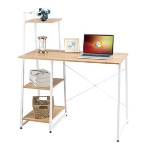 Costway Contemporary Engineered Wood Computer Desk with Shelves in Natural