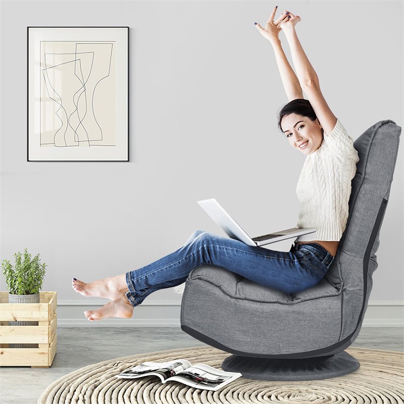 Costway Contemporary Iron and Fabric 360 Degree Swivel Gaming Chair in Gray